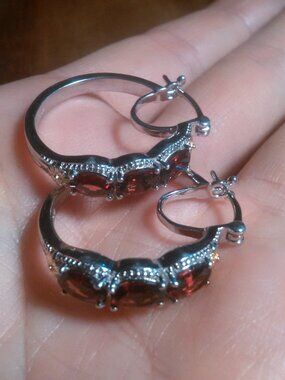 Mozambique Garnet 18K Yellow Gold Plated and Platinum Bond Hoop Earrings